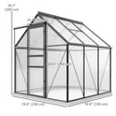 6' x 6' Walk-In Greenhouse with Aluminum Frame and Polycarbonate Panels, Sliding Door - Grey
