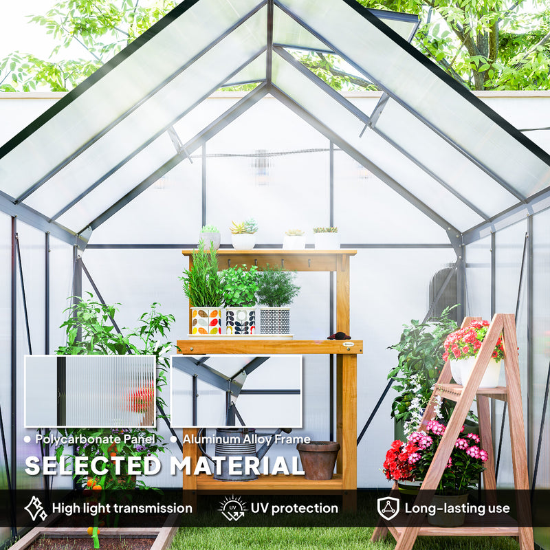 6' x 6' Walk-In Greenhouse with Aluminum Frame and Polycarbonate Panels, Sliding Door - Grey