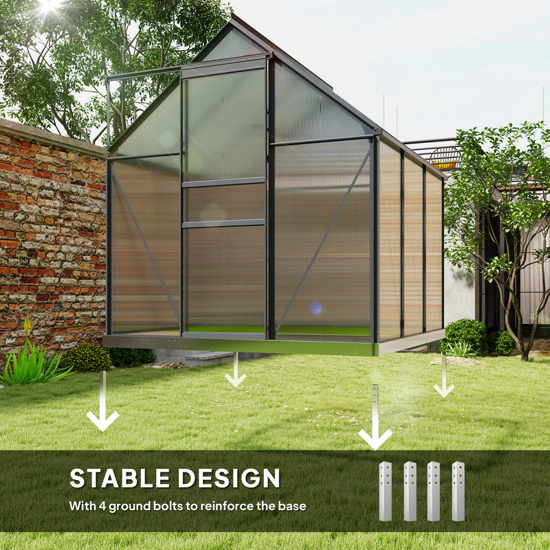 6' x 6' Walk-In Greenhouse with Aluminum Frame and Polycarbonate Panels, Sliding Door - Grey