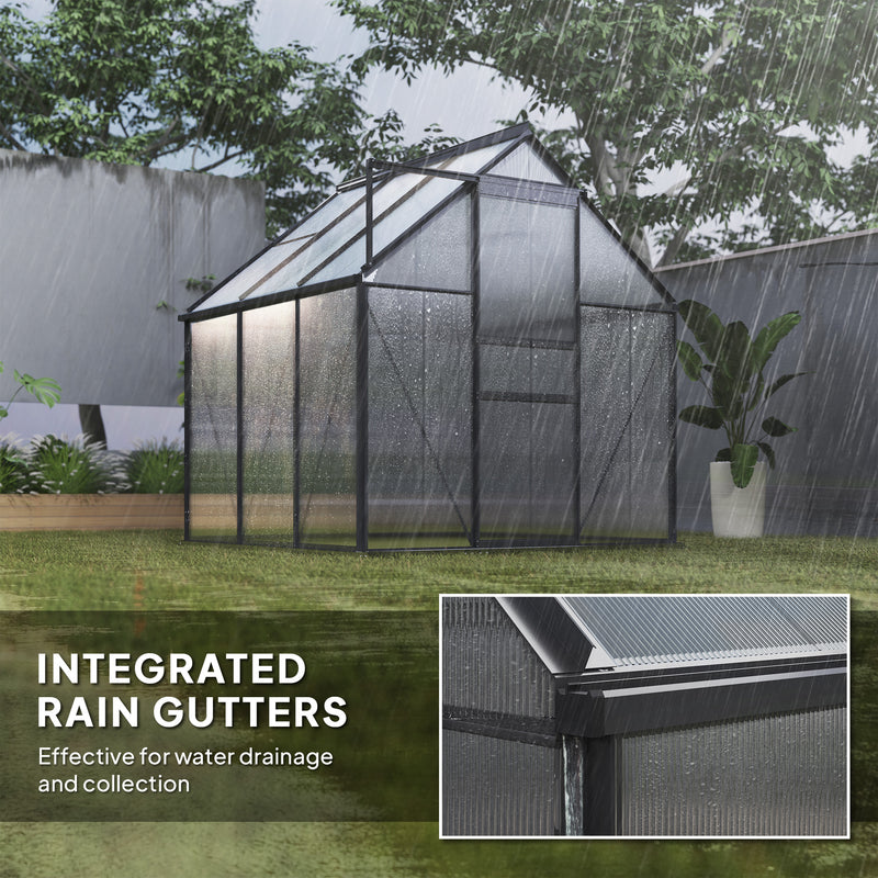 6' x 6' Walk-In Greenhouse with Aluminum Frame and Polycarbonate Panels, Sliding Door - Grey