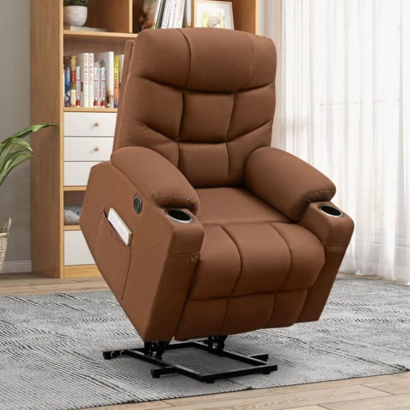 Wyatt Electric Lift Assist Recliner Chair with Vibration Massage and Lumbar Heat - Brown