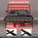 Beds, Luma Queen Size Metal Platform Bedframe with LED Lights, Charging Station and Underbed Storage - Black - Seasonal Overstock