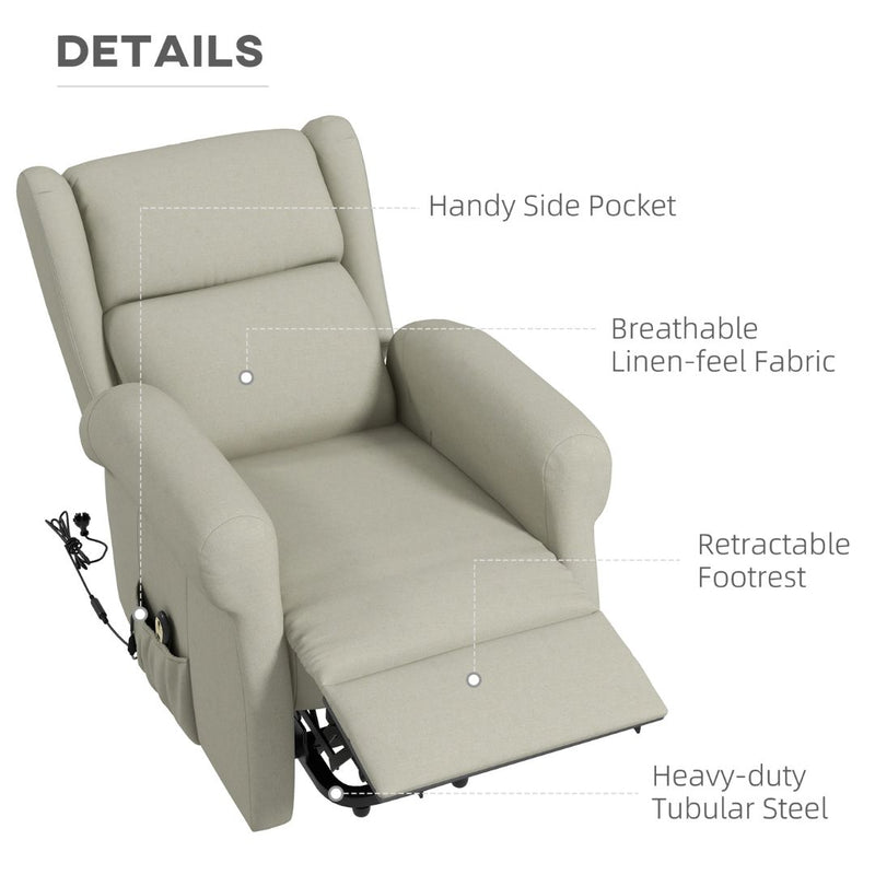 Sling River Wingback Lift Assist Recliner Chair with remote Control - Cream White