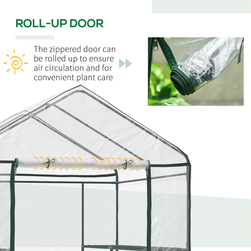 4.7' x 4.7' Portable Walk-In Greenhouse with 8 Shelves and Zipper Doors