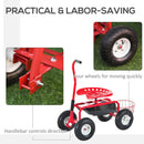 Gardening Accessories, Rolling Garden Scooter Cart with Swivel and Adjustable Seat, Basket and Tool Tray - Red - Seasonal Overstock