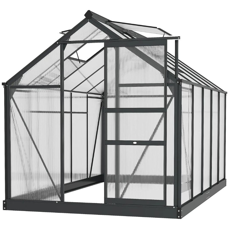 6' x 10' Polycarbonate Walk-in Greenhouse with Aluminum Frame and Sliding Door - Grey