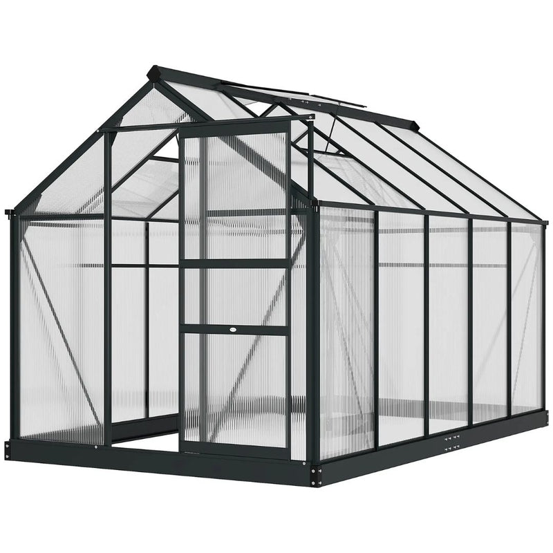 6' x 10' Polycarbonate Walk-in Greenhouse with Aluminum Frame and Sliding Door - Grey