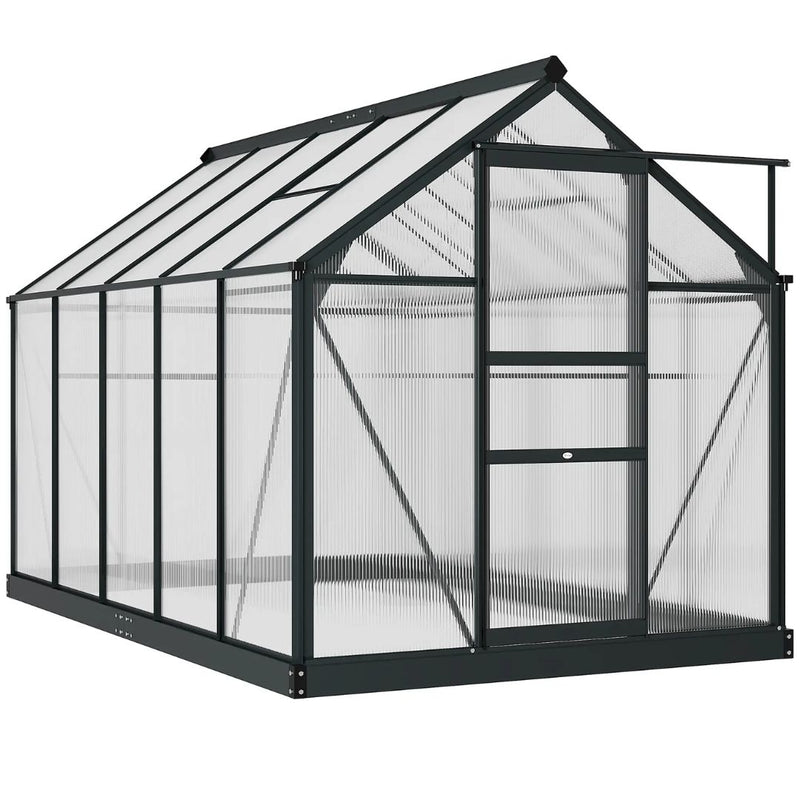 6' x 10' Polycarbonate Walk-in Greenhouse with Aluminum Frame and Sliding Door - Grey