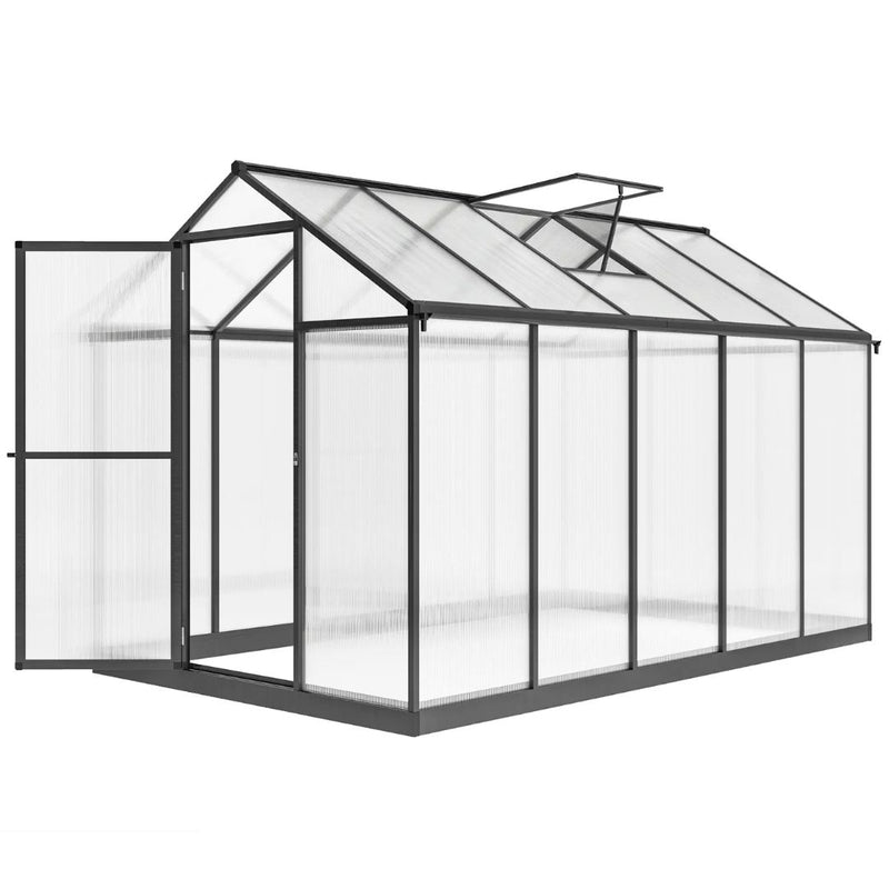 10' x 6.2' Walk-In Aluminum Frame Greenhouse with Polycarbonate Panels, Swing Door - Grey