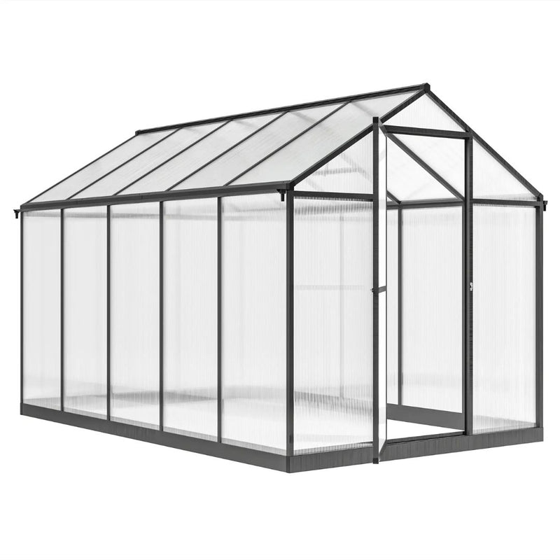 10' x 6.2' Walk-In Aluminum Frame Greenhouse with Polycarbonate Panels, Swing Door - Grey