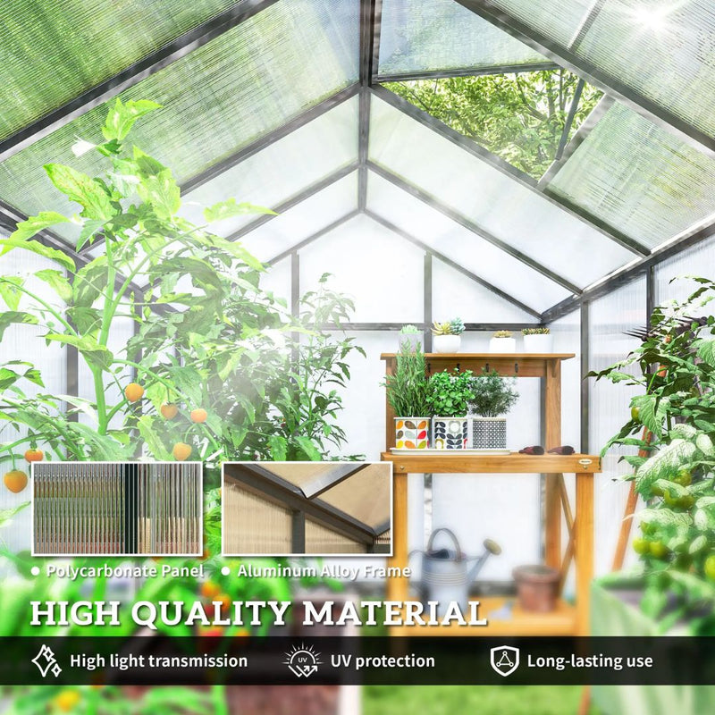 10' x 6.2' Walk-In Aluminum Frame Greenhouse with Polycarbonate Panels, Swing Door - Grey