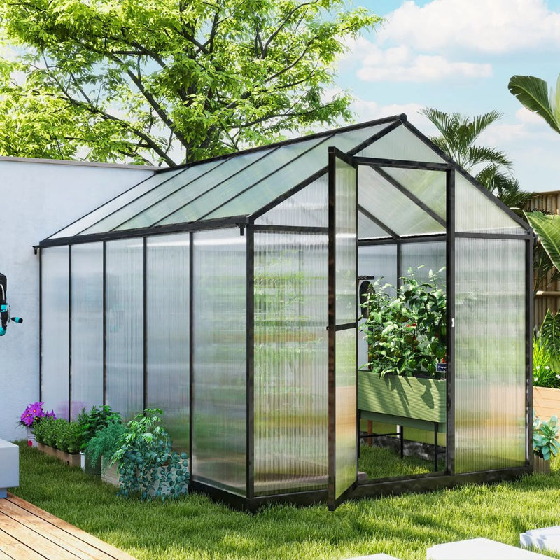 10' x 6.2' Walk-In Aluminum Frame Greenhouse with Polycarbonate Panels, Swing Door - Grey