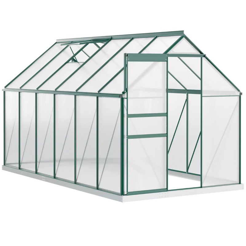 6' x 12' Large Walk-In Greenhouse with Aluminum Frame and Polycarbonate Panels, Sliding Door - Green