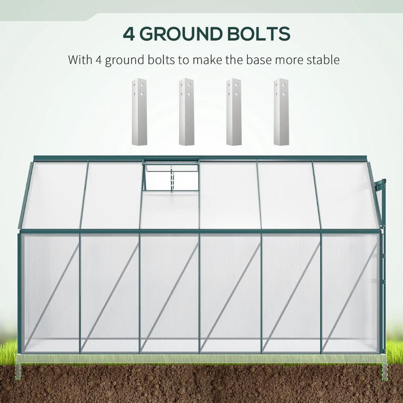 6' x 12' Large Walk-In Greenhouse with Aluminum Frame and Polycarbonate Panels, Sliding Door - Green