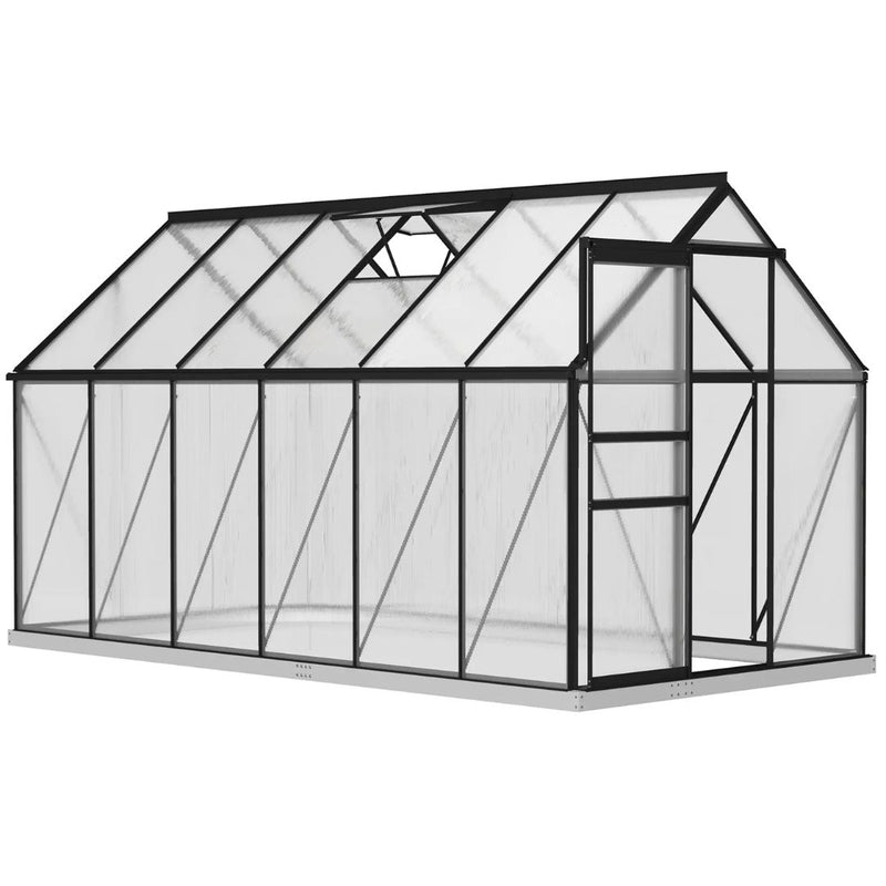 6' x 12' Large Walk-In Greenhouse with Aluminum Frame and Polycarbonate Panels, Sliding Door - Grey