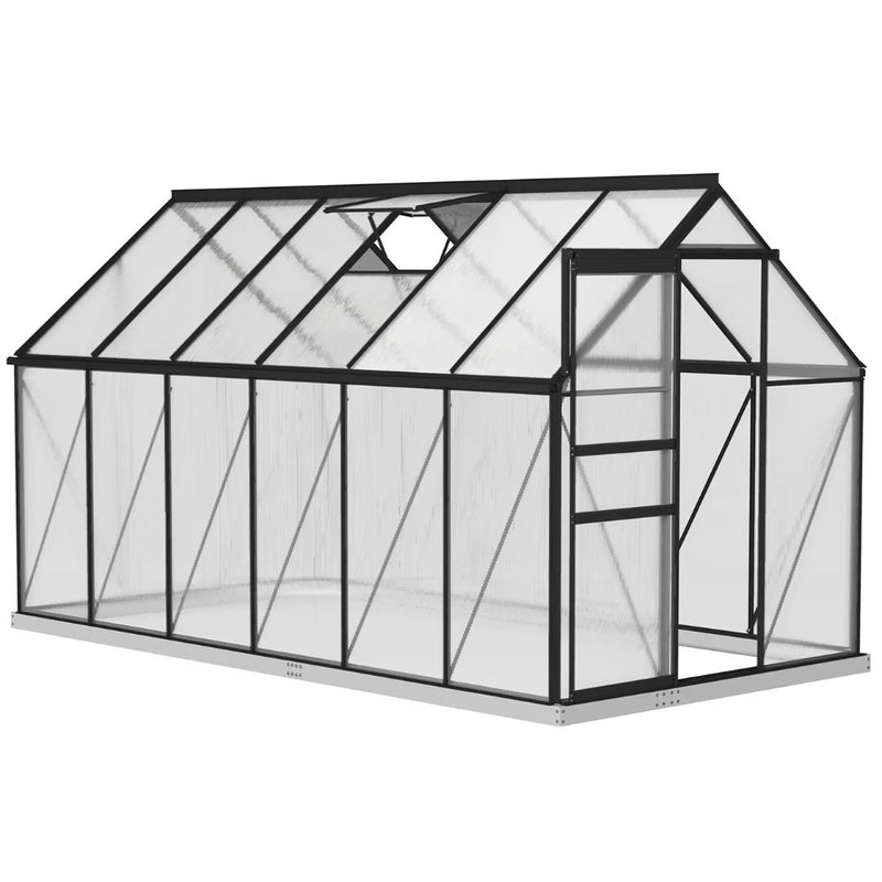 6' x 12' Large Walk-In Greenhouse with Aluminum Frame and Polycarbonate Panels, Sliding Door - Grey