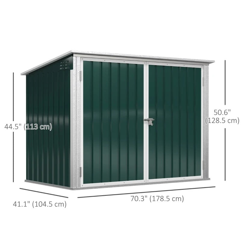 6' x 3' Lockable Utility Storage Shed with Lift Top and 2 Doors for Garbage and Recycling Bins - Green