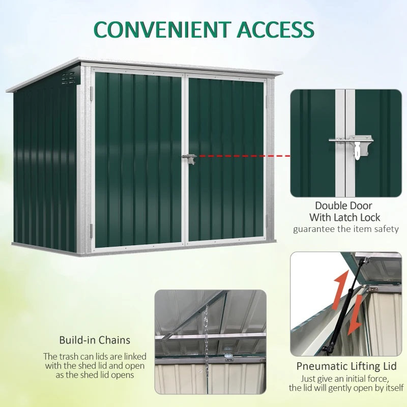 6' x 3' Lockable Utility Storage Shed with Lift Top and 2 Doors for Garbage and Recycling Bins - Green