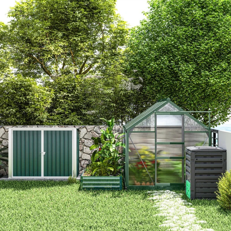 6' x 3' Lockable Utility Storage Shed with Lift Top and 2 Doors for Garbage and Recycling Bins - Green