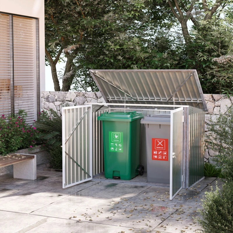 6' x 3' Lockable Utility Storage Shed with Lift Top and 2 Doors for Garbage and Recycling Bins - Green