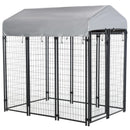 Dog Kennel, 6' x 4' Solid Steel Fence Outdoor Dog Kennel with 6' Height and Oxford Canopy Cover - Seasonal Overstock