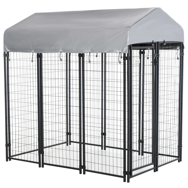 6' x 4' Solid Steel Fence Outdoor Dog Kennel with 6' Height and Oxford Canopy Cover