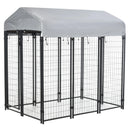 Dog Kennel, 6' x 4' Solid Steel Fence Outdoor Dog Kennel with 6' Height and Oxford Canopy Cover - Seasonal Overstock