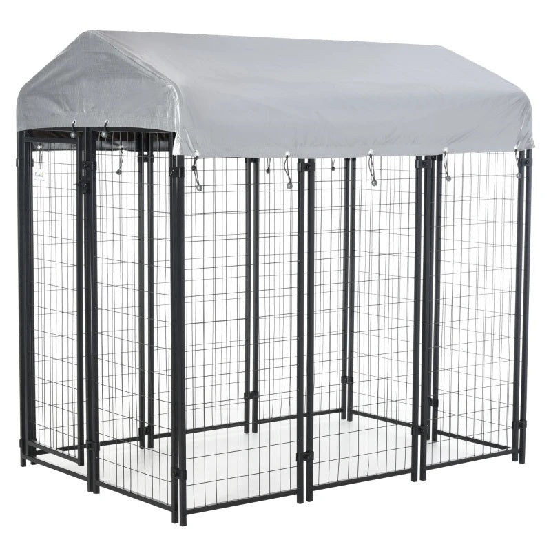 6' x 4' Solid Steel Fence Outdoor Dog Kennel with 6' Height and Oxford Canopy Cover