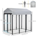 Dog Kennel, 6' x 4' Solid Steel Fence Outdoor Dog Kennel with 6' Height and Oxford Canopy Cover - Seasonal Overstock