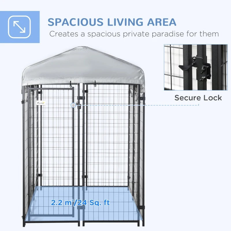 6' x 4' Solid Steel Fence Outdoor Dog Kennel with 6' Height and Oxford Canopy Cover