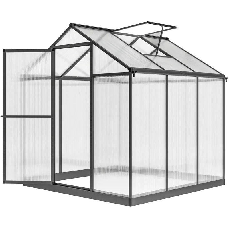 8' x 6' Walk-In Aluminum Frame Greenhouse with Polycarbonate Panels, Swing Door - Dark Grey