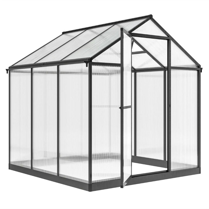 8' x 6' Walk-In Aluminum Frame Greenhouse with Polycarbonate Panels, Swing Door - Dark Grey