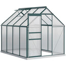 6' x 8' Walk-In Greenhouse with Aluminum Frame and Polycarbonate Panels, Sliding Door - Green
