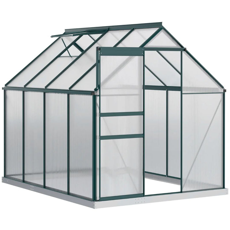 6' x 8' Walk-In Greenhouse with Aluminum Frame and Polycarbonate Panels, Sliding Door - Green