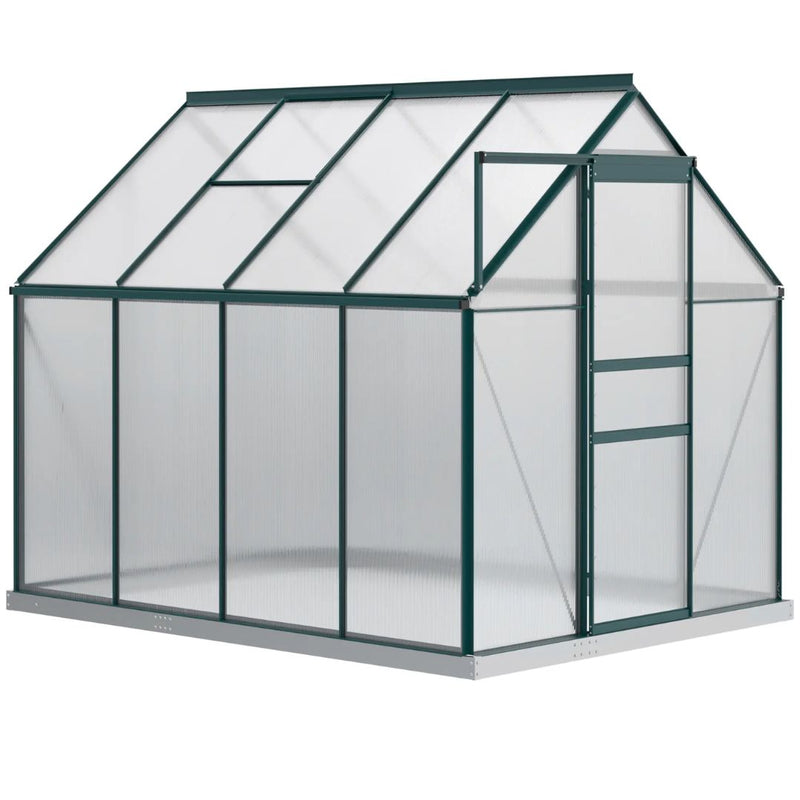 6' x 8' Walk-In Greenhouse with Aluminum Frame and Polycarbonate Panels, Sliding Door - Green