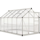 6' x 10' Polycarbonate Walk-in Greenhouse with Aluminum Frame and Sliding Door - Silver