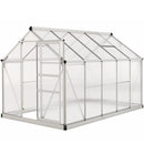 6' x 10' Polycarbonate Walk-in Greenhouse with Aluminum Frame and Sliding Door - Silver
