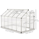 6' x 10' Polycarbonate Walk-in Greenhouse with Aluminum Frame and Sliding Door - Silver