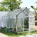 6' x 10' Polycarbonate Walk-in Greenhouse with Aluminum Frame and Sliding Door - Silver