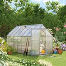 6' x 12' Large Walk-In Greenhouse with Aluminum Frame and Polycarbonate Panels in a backyard setting surrounded by flowers