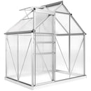 Small greenhouse with transparent panels and a metal frame on a white background