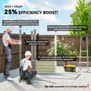 Galvanized steel frame with weather resistance text and icons on a gray background