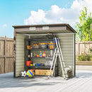 6 x 4 ft taupe gray metal storage shed with a door in an outdoor setting