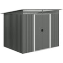 6 x 8.5ft dark gray metal storage shed with a door on a white background