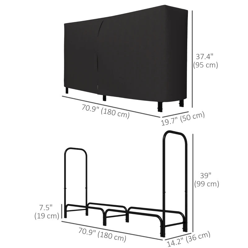 6ft Steel Outdoor Firewood Rack with Adjustable Length and Weather Protection Cover