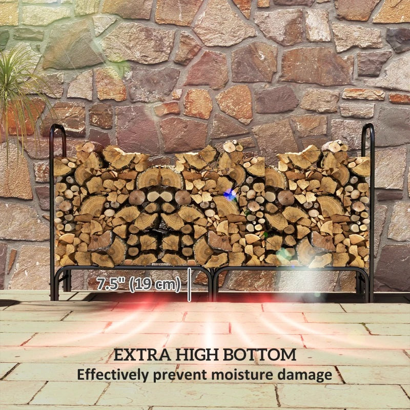 6ft Steel Outdoor Firewood Rack with Adjustable Length and Weather Protection Cover