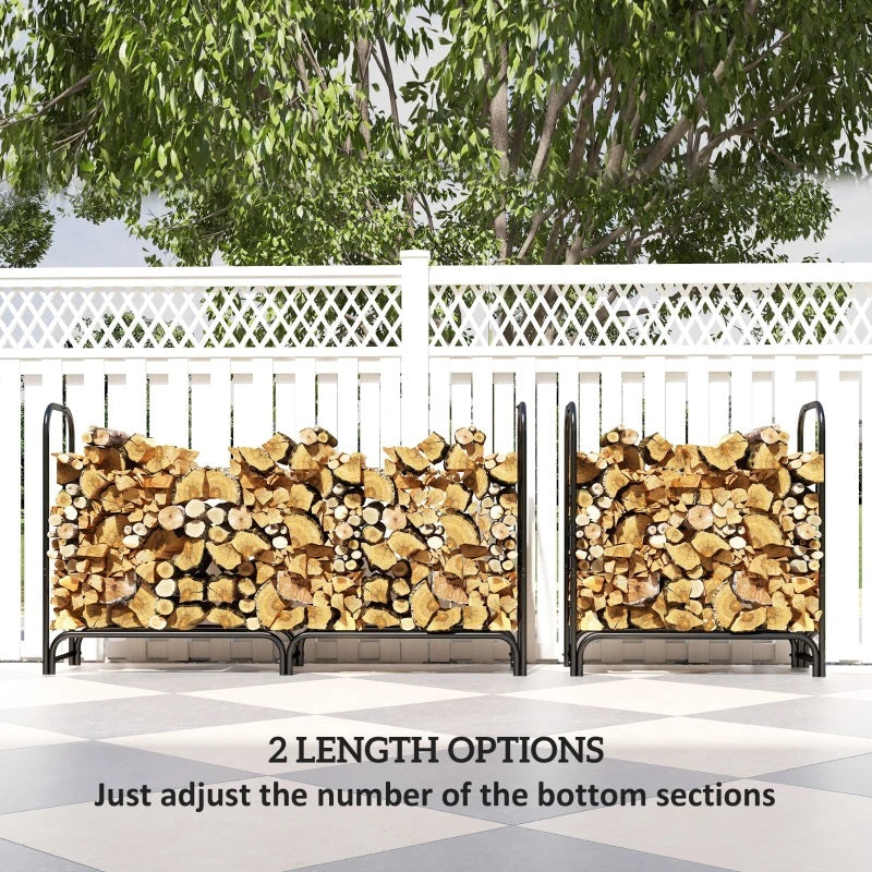 6ft Steel Outdoor Firewood Rack with Adjustable Length and Weather Protection Cover