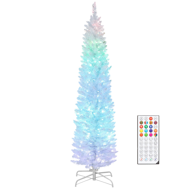 6ft Skinny Artificial Christmas Tree with Synchronized LED Lights, Remote and Timer - White