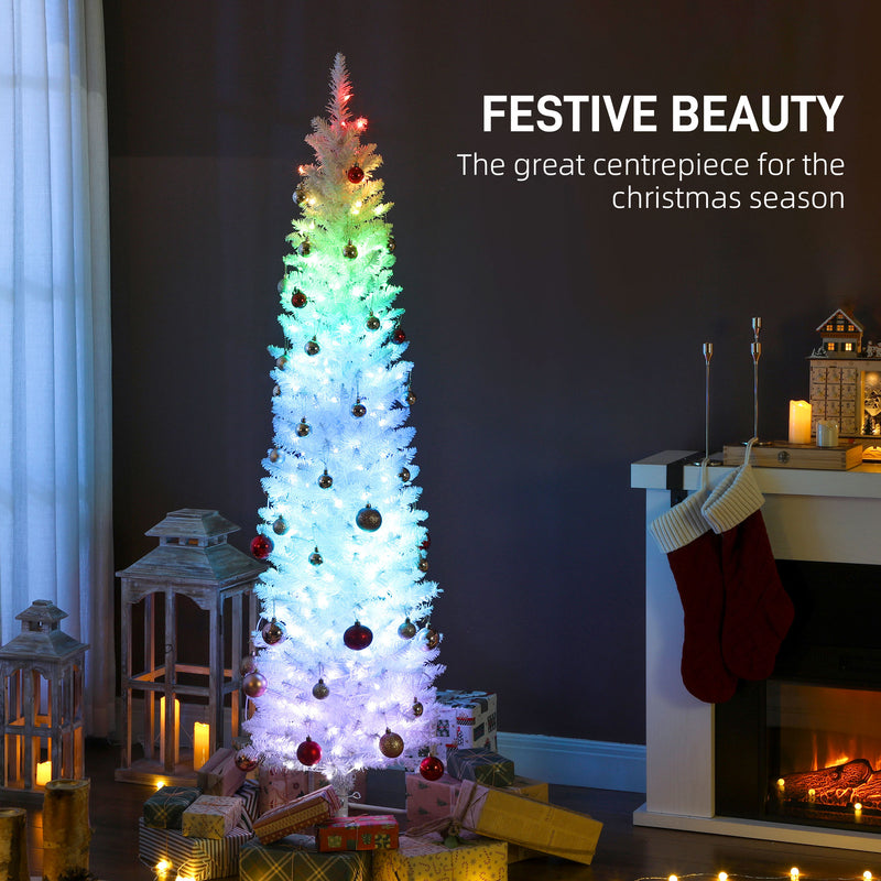 6ft Skinny Artificial Christmas Tree with Synchronized LED Lights, Remote and Timer - White