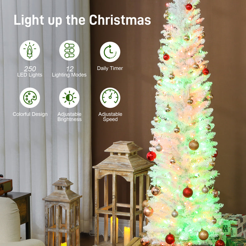 6ft Skinny Artificial Christmas Tree with Synchronized LED Lights, Remote and Timer - White